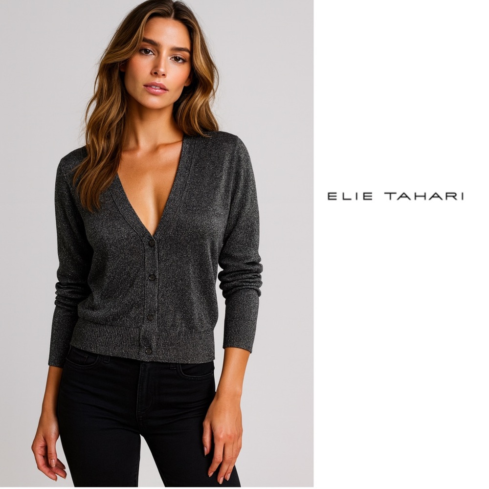 NEW Elie Tahari Silver Metallic Women's Cardigan